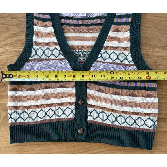 RSQ Tilly's Fair Isle Button Front Sweater Vest M Geometric Cottagecore Indie - Picture 7 of 9